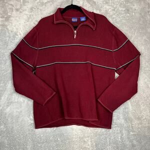 Pendleton Pullover Sweater Men's L Half-Zip Cotton Striped Red Preppy Inspired